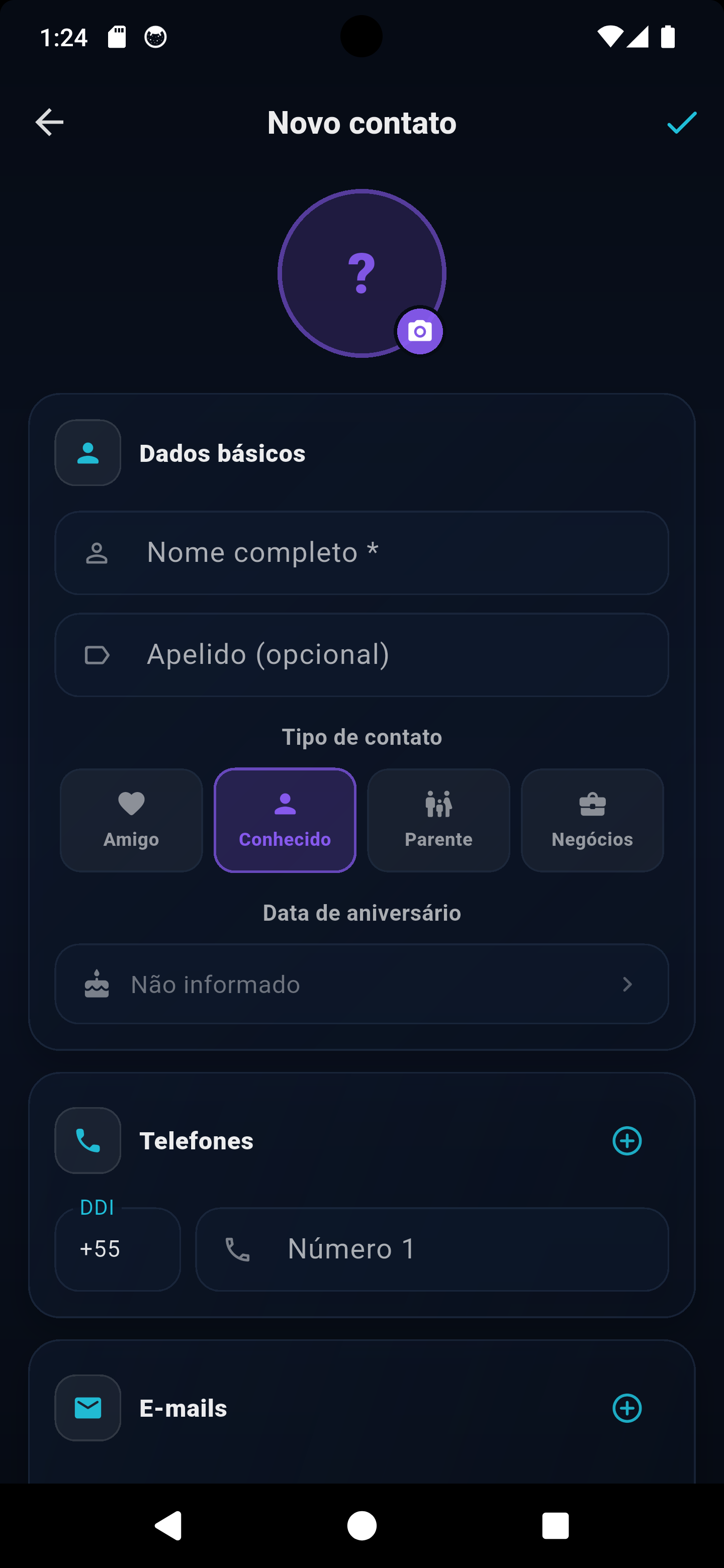 Cadastro de contato na Agenda do Zora7 Suite