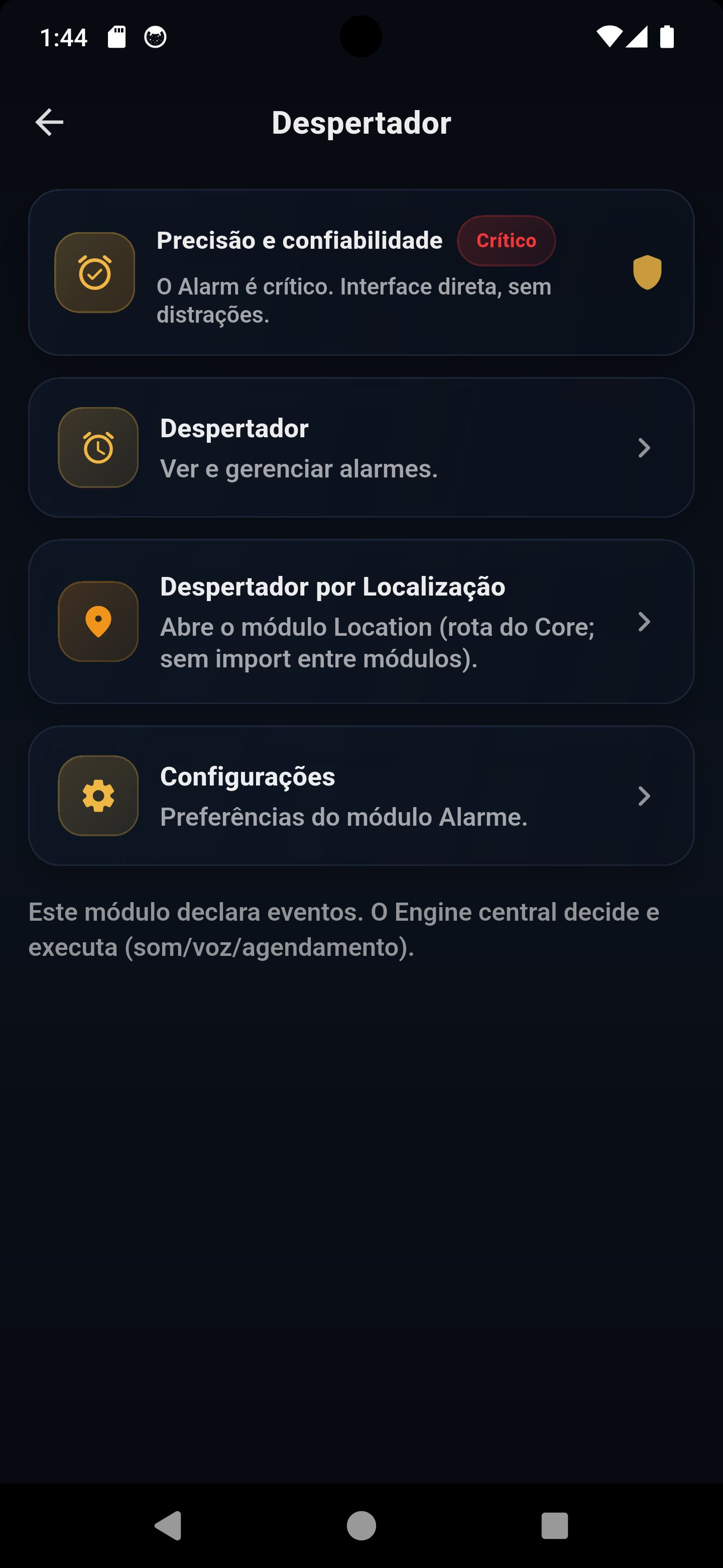 Tela de precisão e confiabilidade do módulo Alarm