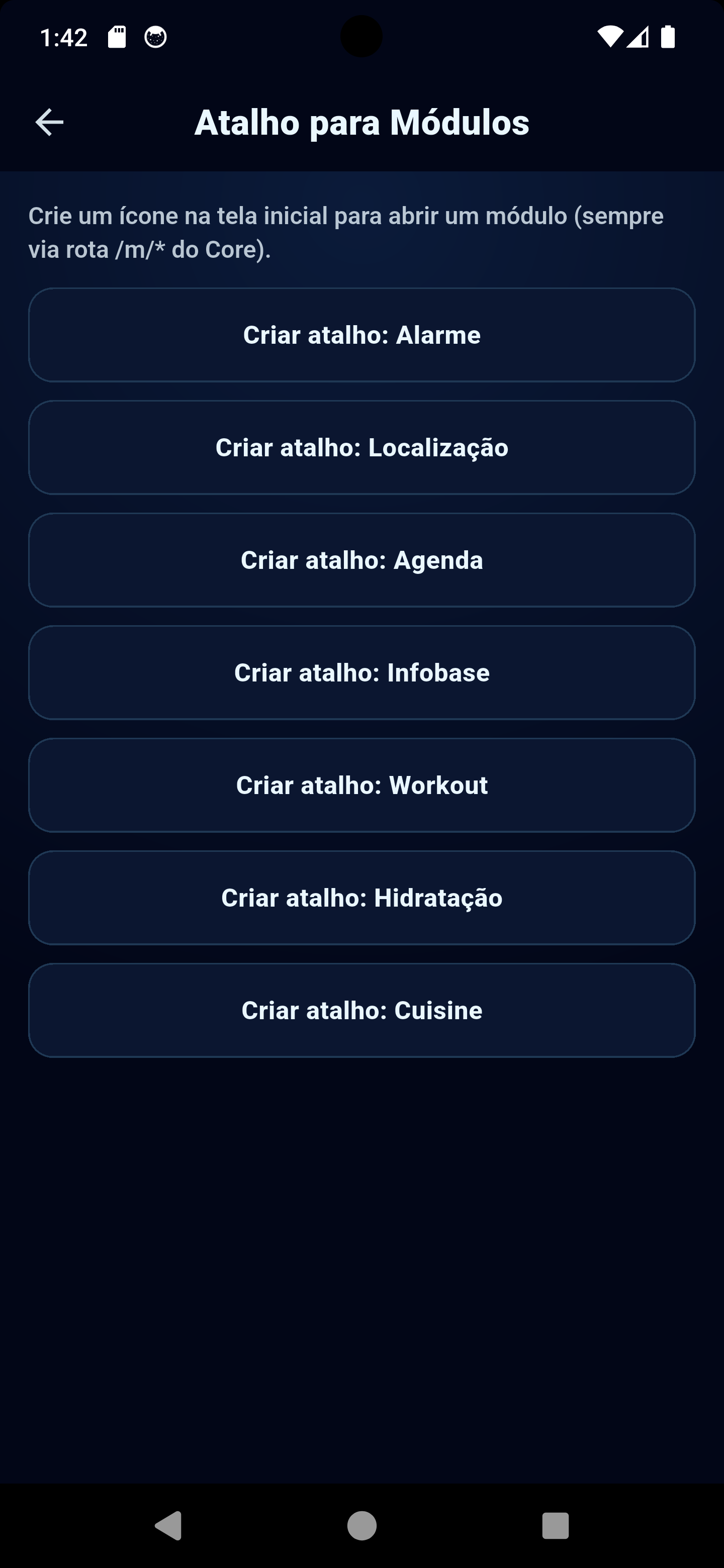 Atalhos de módulos e acesso do Zora7 Suite