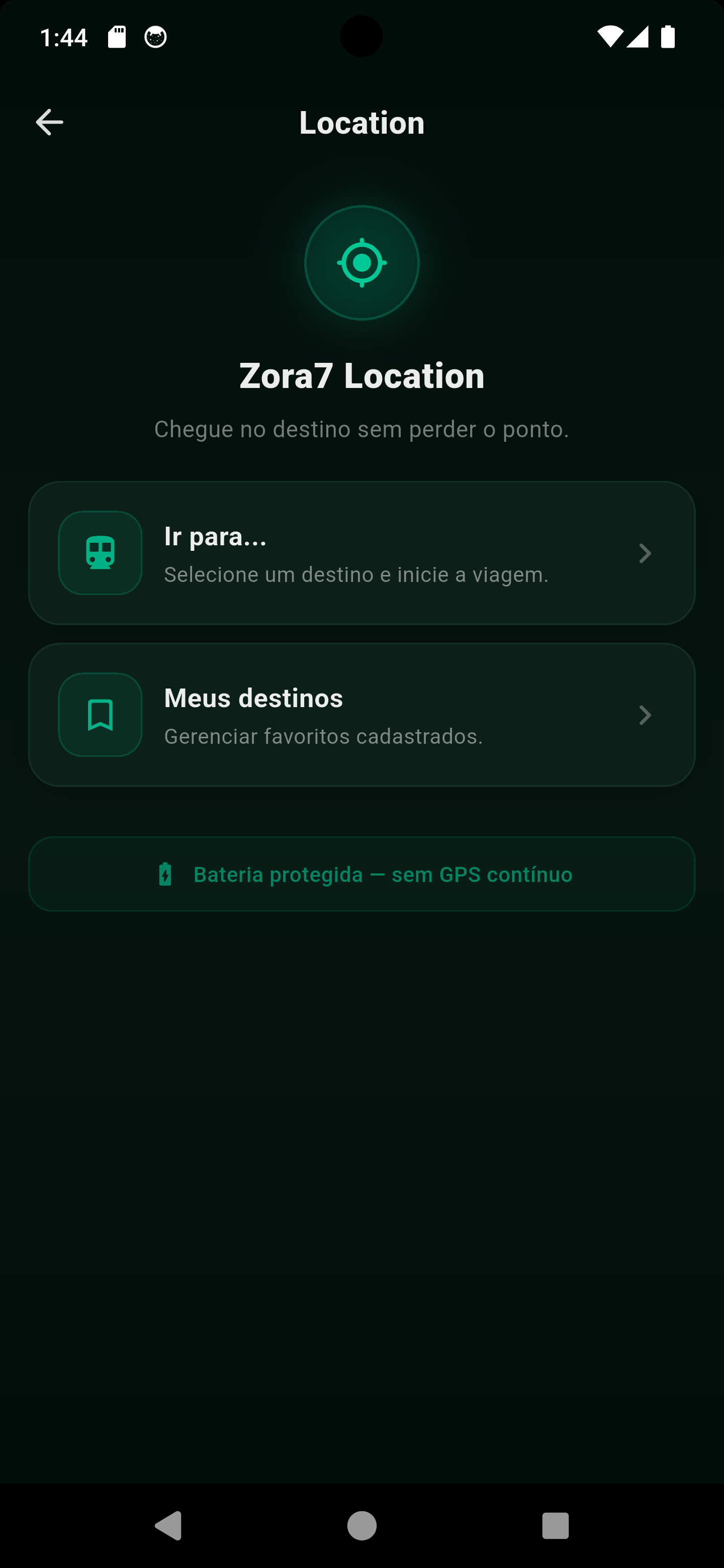 Tela principal do módulo Location do Zora7 Suite